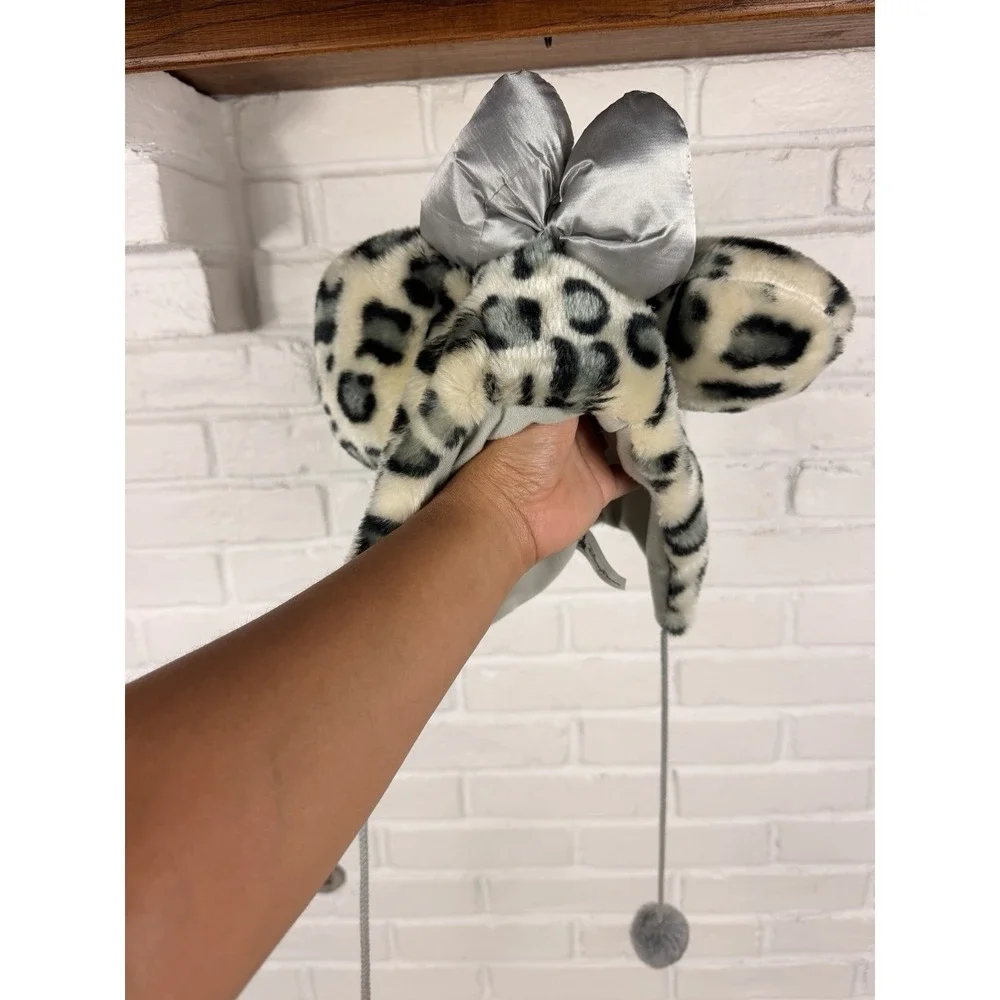 Disney Parks Minnie Mouse Leopard Faux Fur Hat Silver Bow Ears Pom Pom Y2K